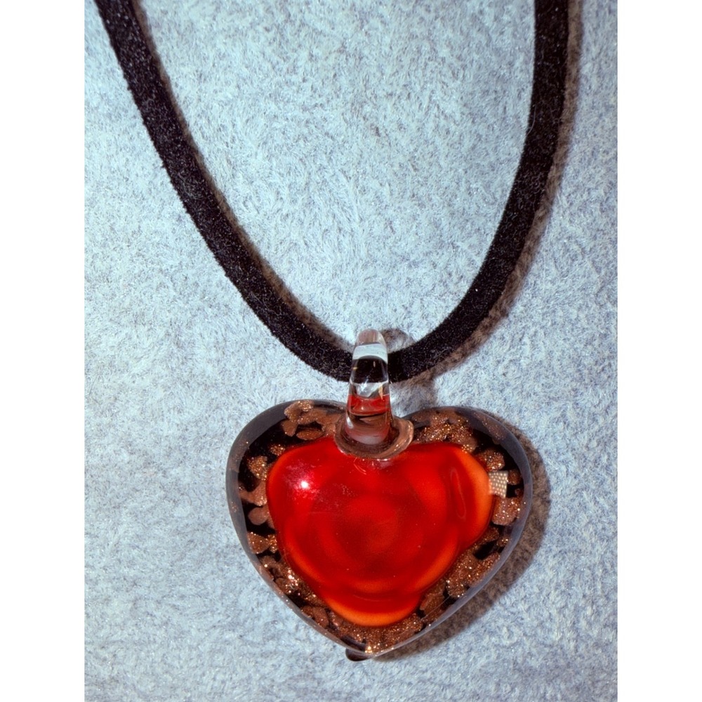 Red Heart‎ Glass Pendant Necklace Black Cord Jewelry Gift